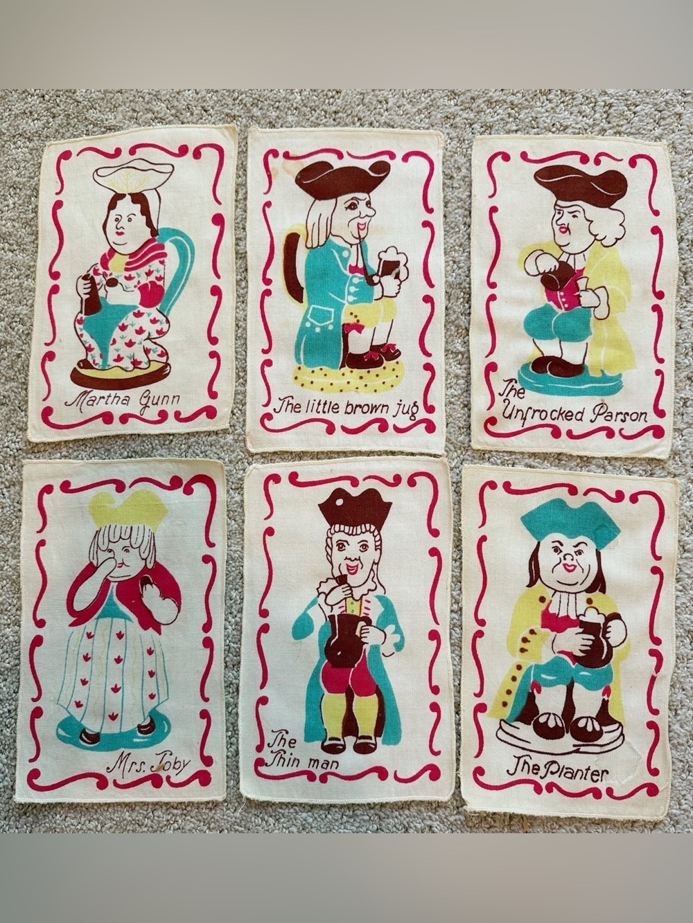 1950s Toby Mug COCKTAIL NAPKINS COASTERS Barware Colonial English Tavern Pub 6x